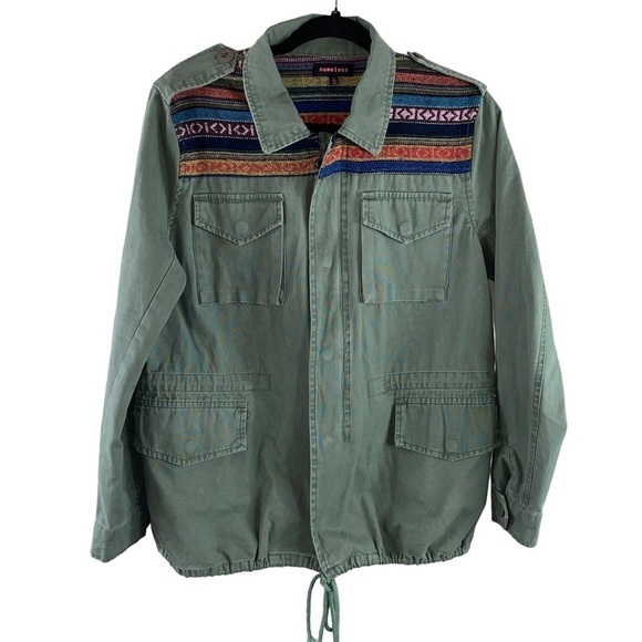 Women’s Aztec Woven Tapestry Detailed Cargo Utility Jacket Sz L - Picture 1 of 10